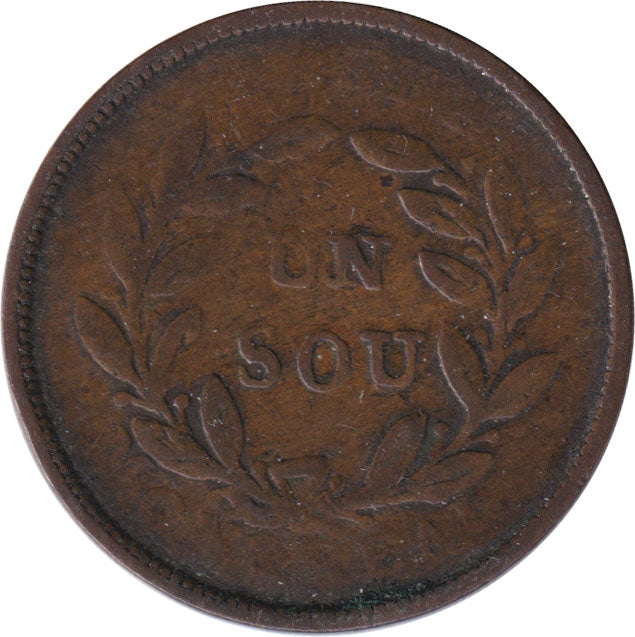 LC-27A1 No Date Lower Canada, Un Sou, Bank Token, Very Good (VG-8)