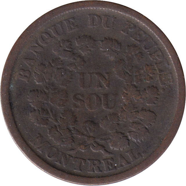 LC-5A3 No Date (1838) Lower Canada, Banque du Peuple Montreal Un Sou Very Good (VG-8)
