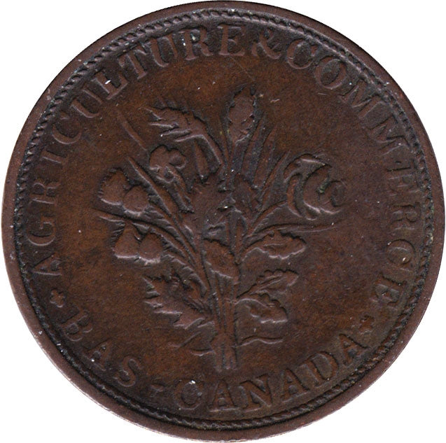 LC-28 No Date Lower Canada Un Sou, Agriculture & Commerce Bank Token, Very Fine (VF20)