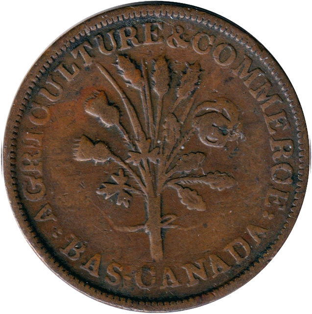 LC-27A1 No Date Lower Canada Un Sou, Agriculture & Commerce Bank Token Very Fine (VF-20)