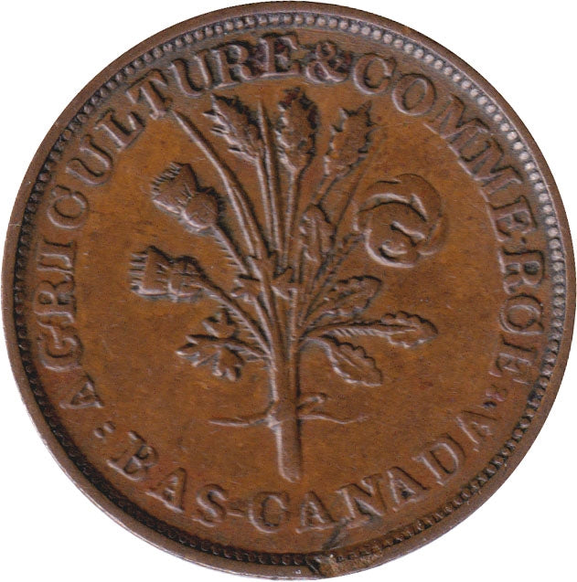 LC-27A1 No Date Lower Canada Un Sou, Agriculture & Commerce Almost UNC (AU50) $
