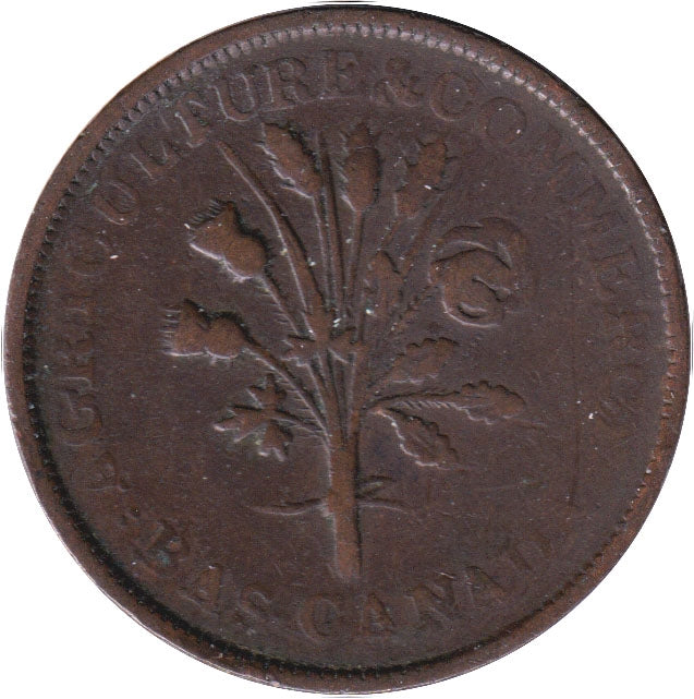 LC-27A1 No Date Lower Canada Un Sou, Agriculture & Commerce Bank Token, Fine (F-12)
