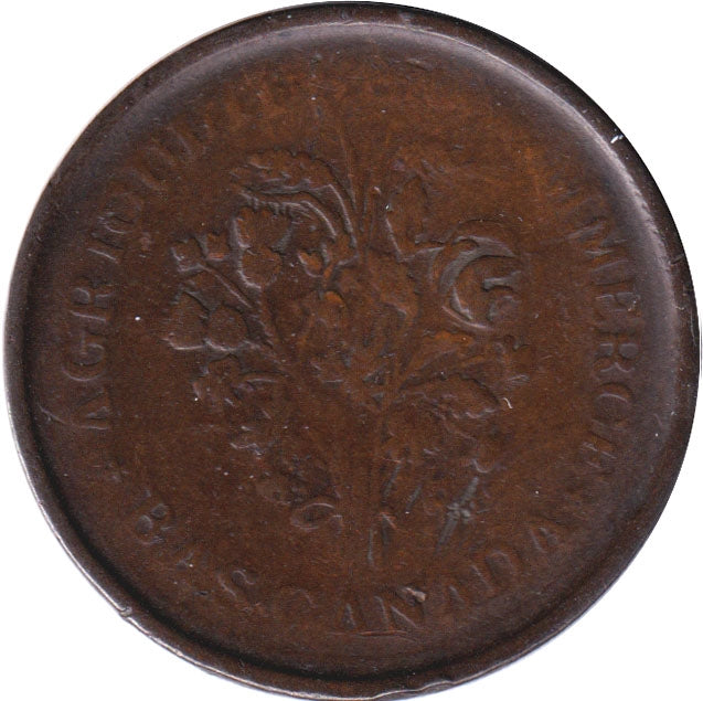 LC-24A1 No Date Lower Canada Un Sou, Agriculture & Commerce Token Very Good (VG8)