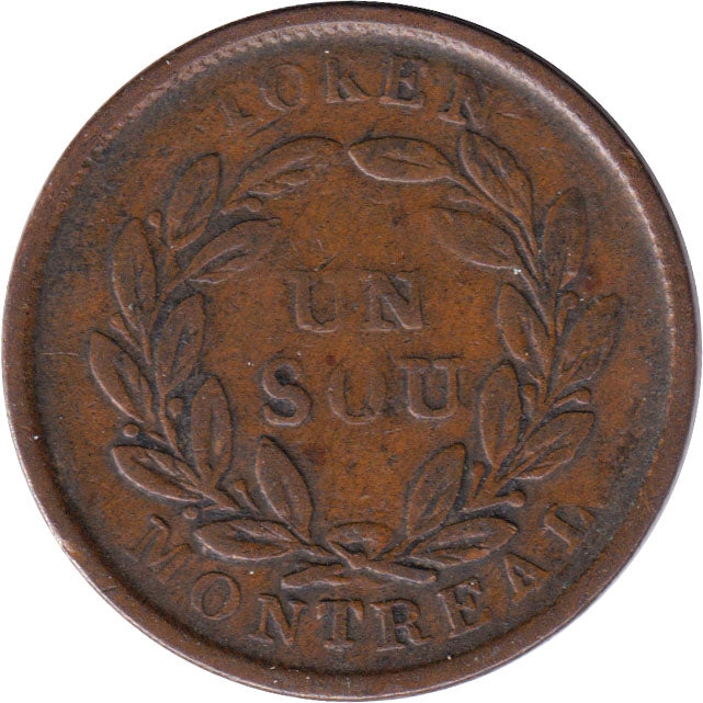 LC-33A1 No Date Lower Canada Un Sou, Agriculture & Commerce Token F-VF (F-15)