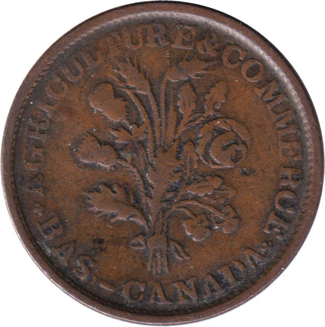 LC-33A1 No Date Lower Canada Un Sou, Agriculture & Commerce Token F-VF (F-15)