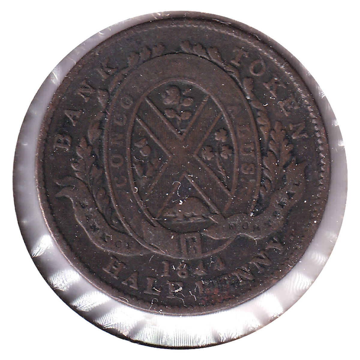 PC-1B6 1844 Province of Canada 1/2 Penny Bank Token, Fine (F12)