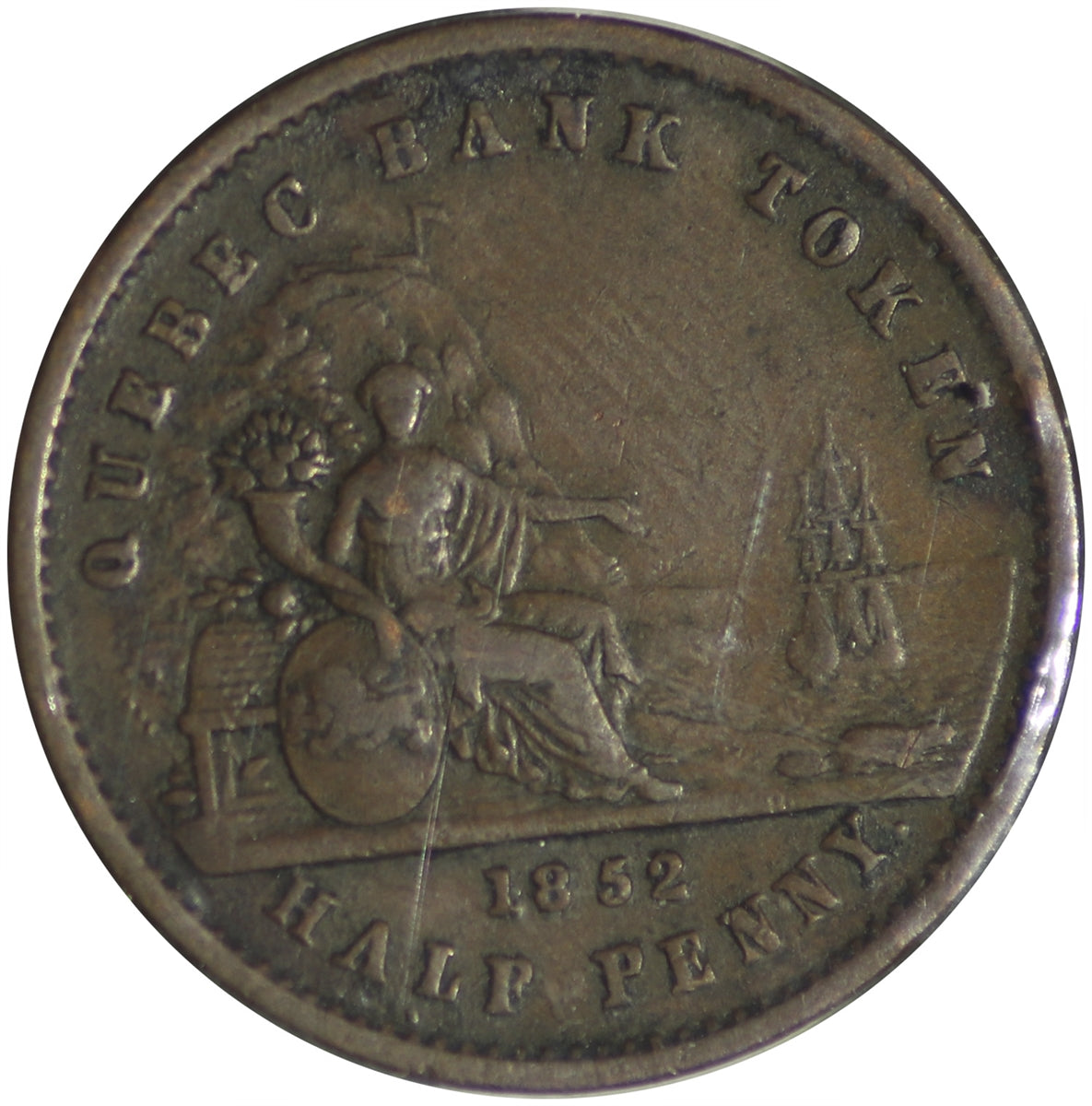 PC-3 1852 Province of Canada Quebec Bank Half Penny Token F-VF (F15)
