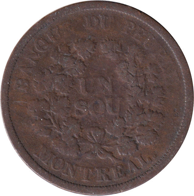 LC-5A5 No Date (1838) Lower Canada, Banque du Peuple Montreal Un Sou Very Good (VG-8)