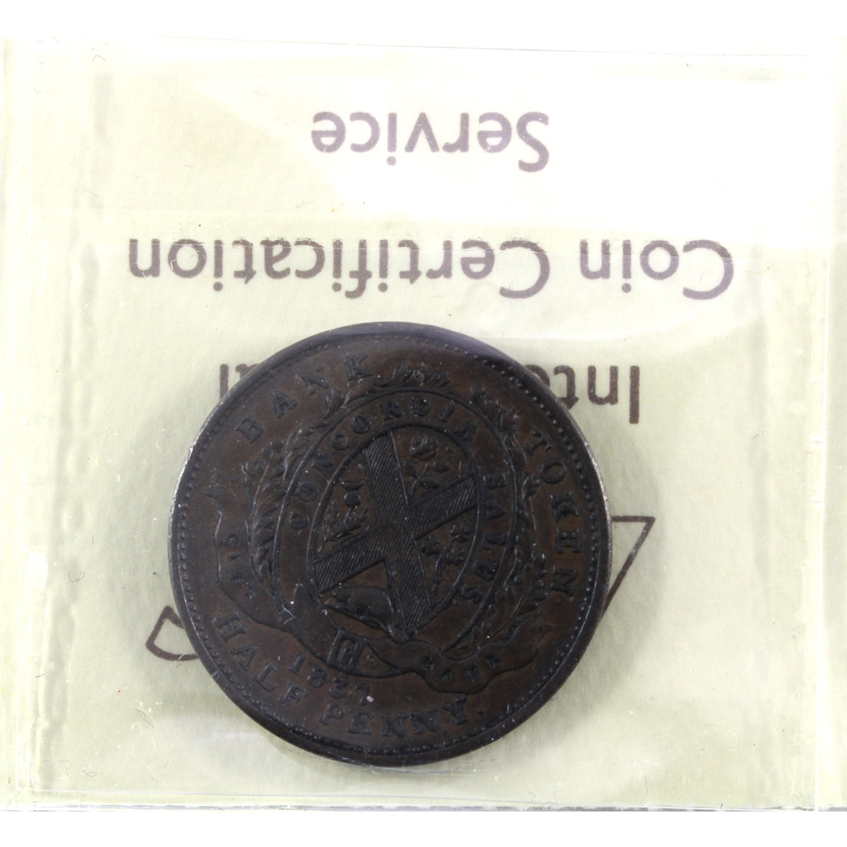 LC-8A1 1837 Province of Canada Un Sou Half Penny Bank Token ICCS Cert. EF40 (BR #522)