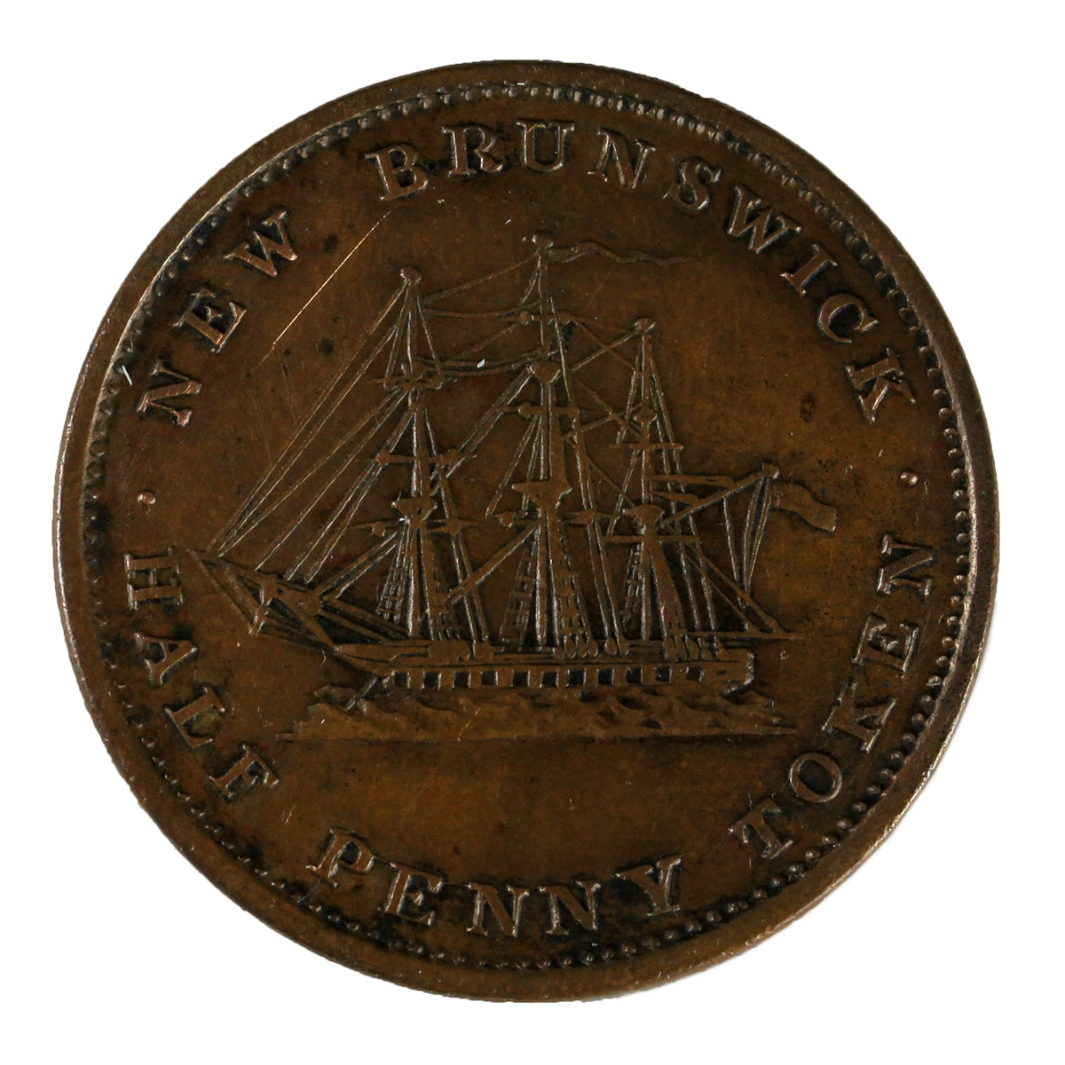 NB-1A1 1843 New Brunswick Victoria Dei Gratia Regina Half Penny Token EF-AU (EF45) $