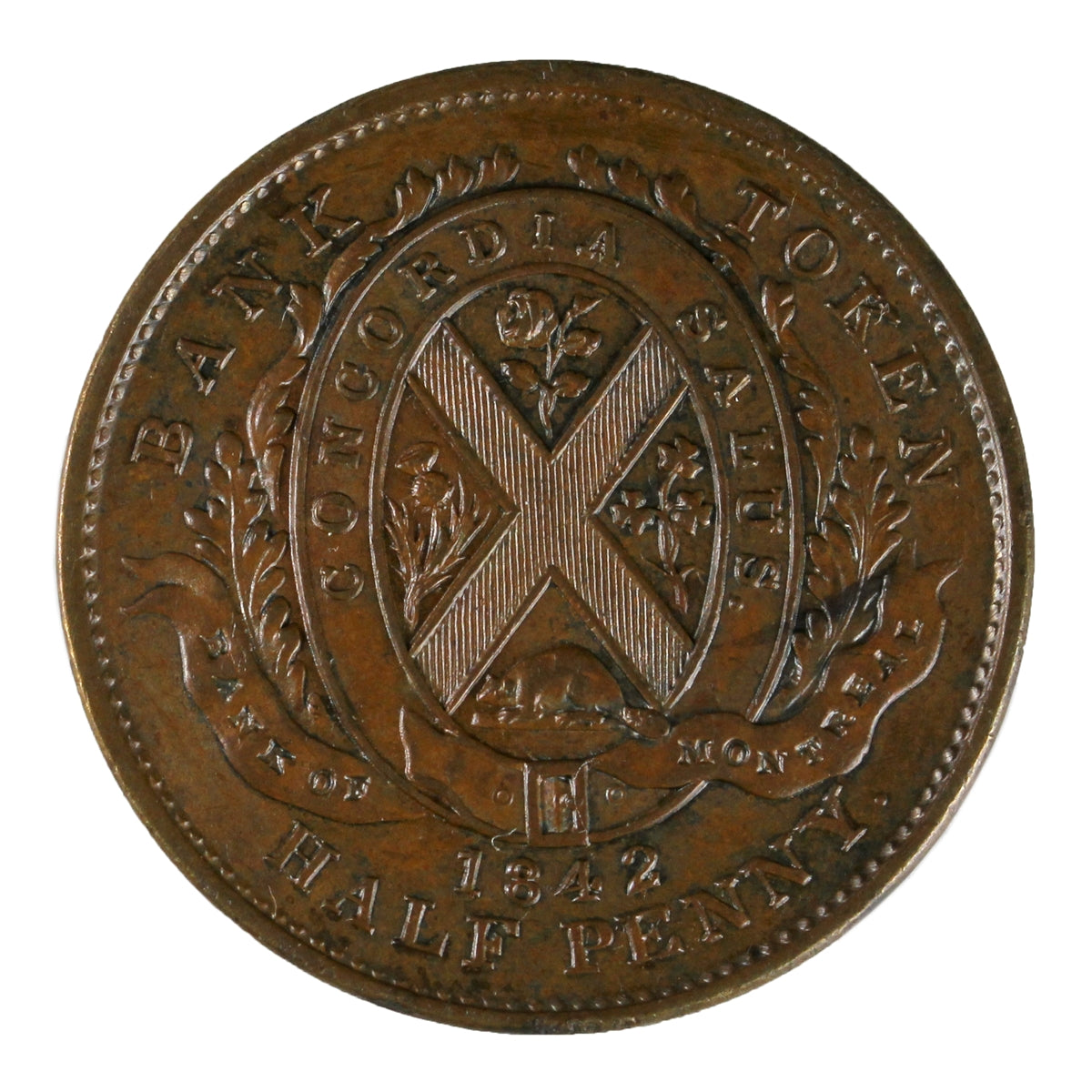 PC-1A2 1842 Province of Canada Bank of Montreal Half Penny Token Uncirculated (MS60) $