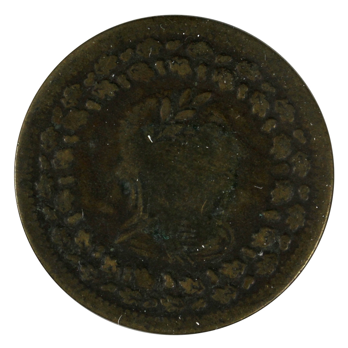 LC-48C2 1812 Lower Canada Clockwise Wreath, Brass Tiffen Half Penny Token VF-EF (VF30)