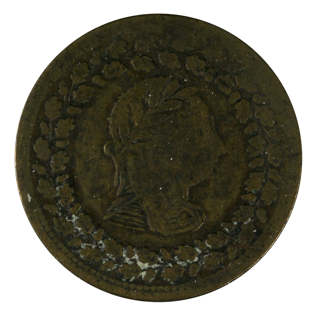 LC-48C2 1812 Lower Canada Clockwise Wreath, Brass Tiffen Half Penny Token Fine (F12)