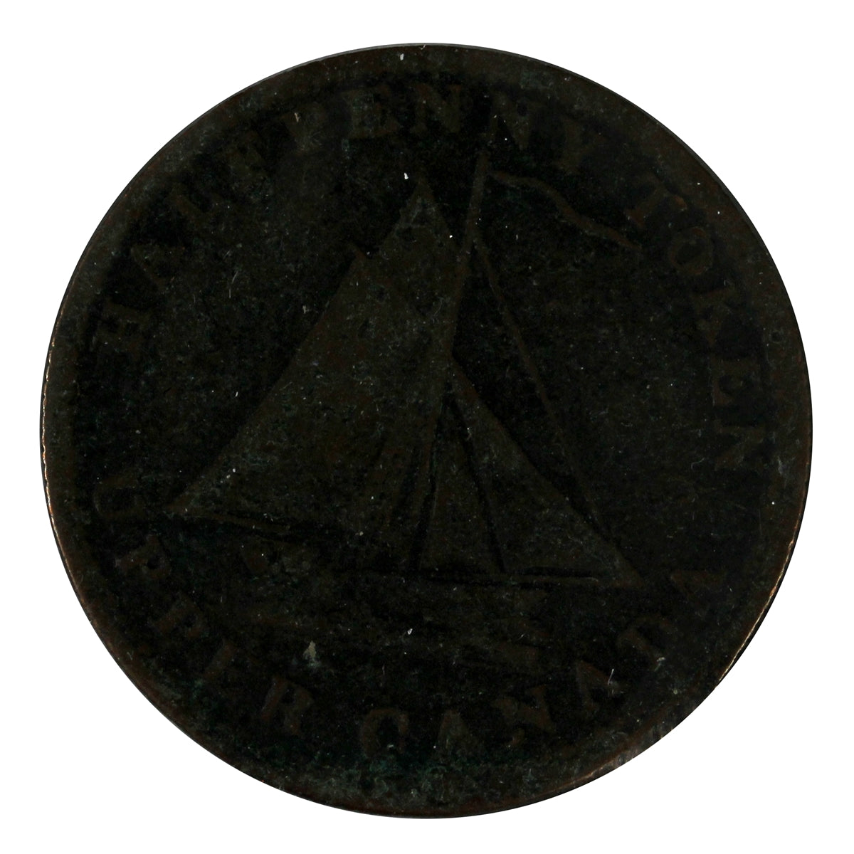 UC-9A2 1820 Upper Canada Points Between DA Commercial Change Half Penny Token F-VF (F15)