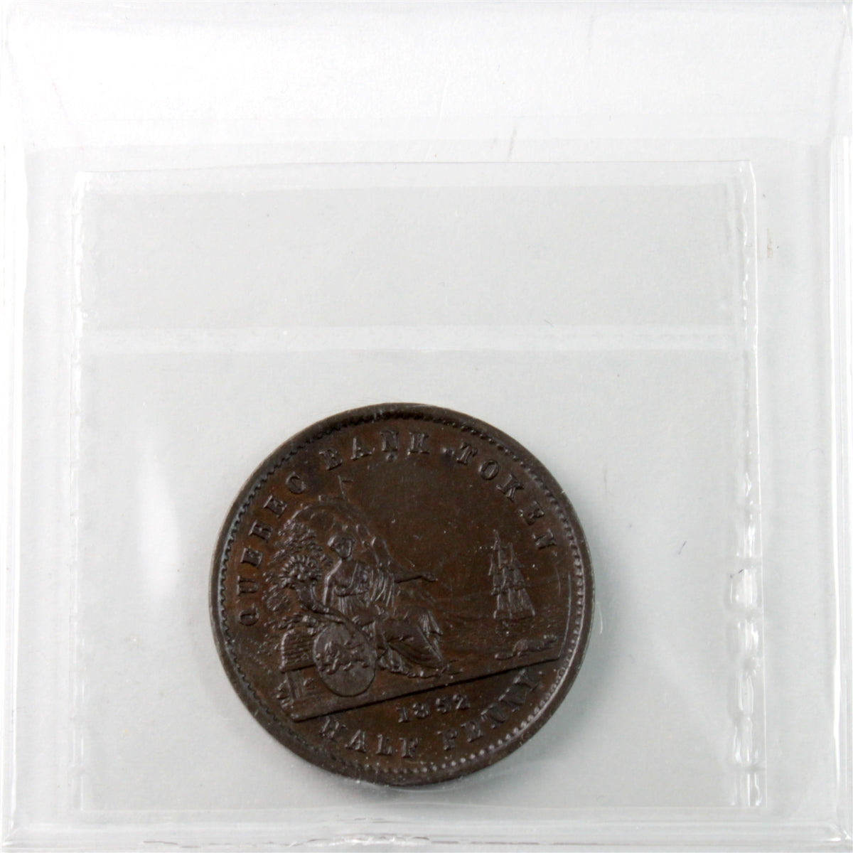 PC-3 1852 Province of Canada Quebec Bank Half Penny Token ICCS Certified EF40 BR# 529