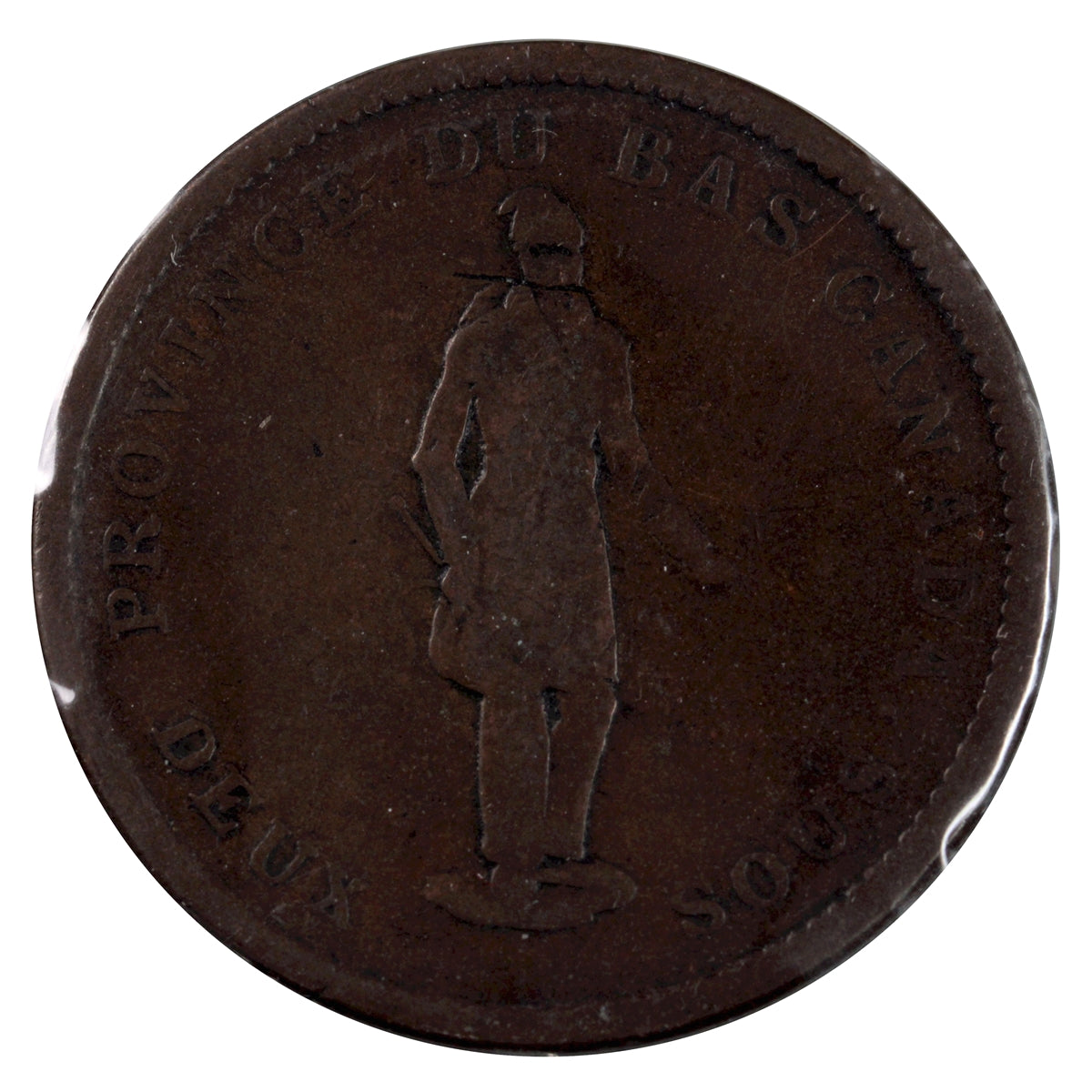 LC-9B1 1837 Lower Canada, Quebec Bank, Stong, Period Penny Token VG-F (VG10)