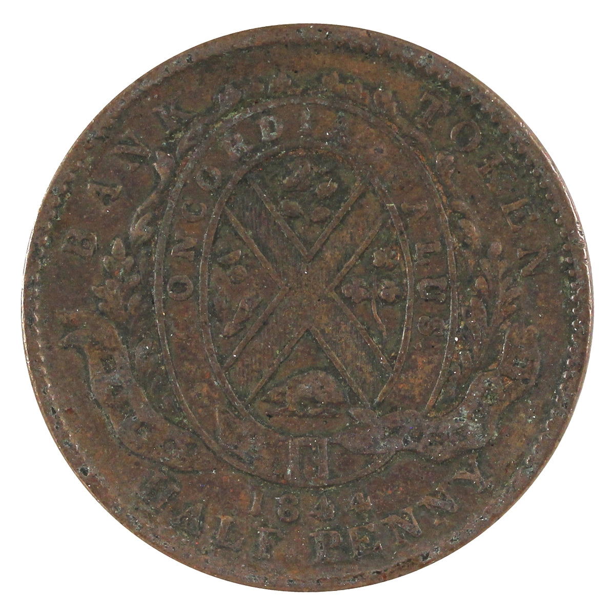 PC-1B4 1844 Province of Canada Bank of Montreal Half Penny Token VF-EF (VF30)