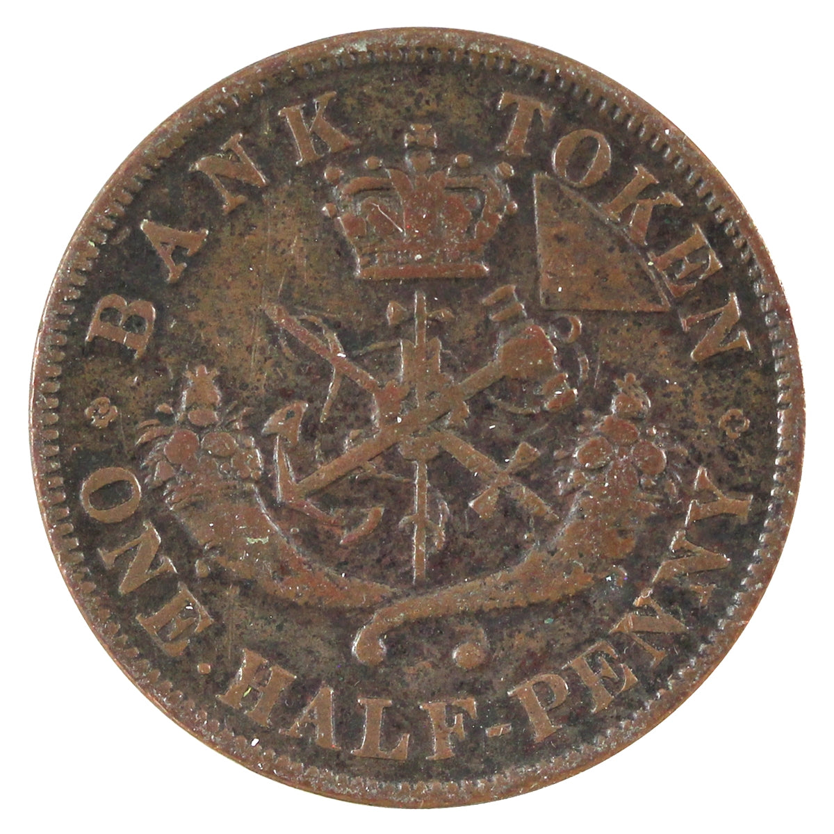 PC-5C2 1854 Province of Canada, Bank of Upper Canada Half Penny Token F-VF (F15)