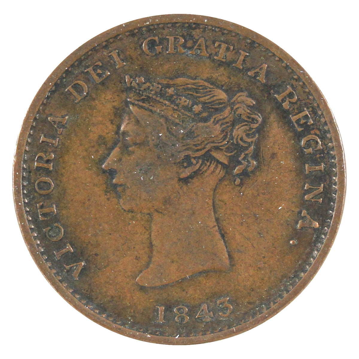 NB-1A1 1843 New Brunswick Victoria Dei Gratia Regina Half Penny Token VF-EF (VF30)