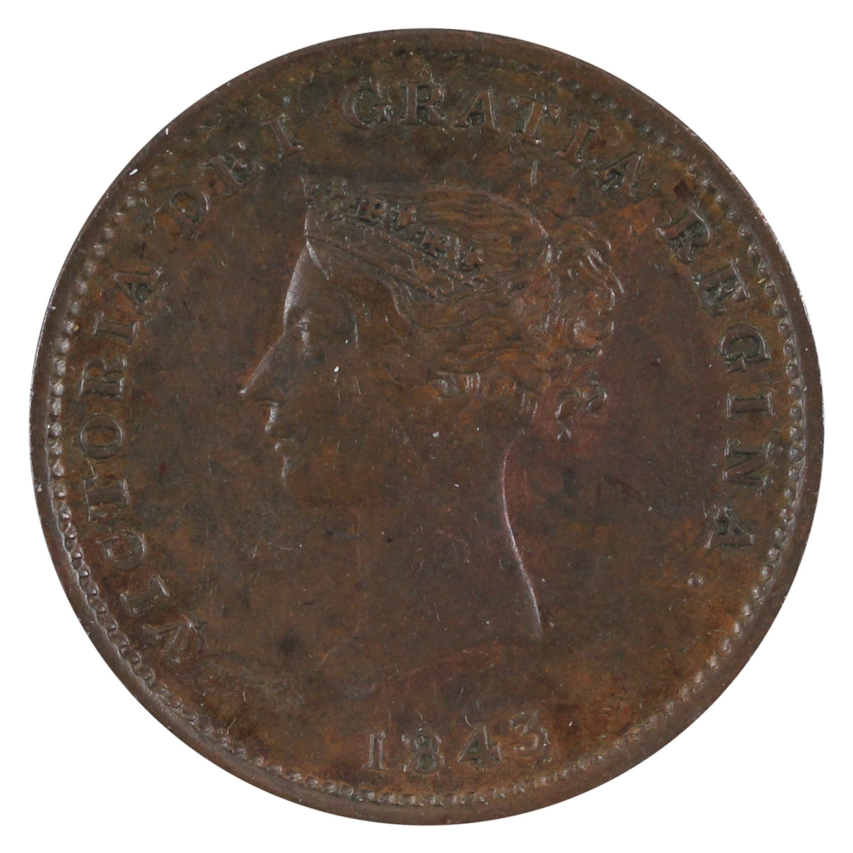 NB-1A2 1843 New Brunswick Victoria Dei Gratia Regina Half Penny Token Very Fine (VF20)