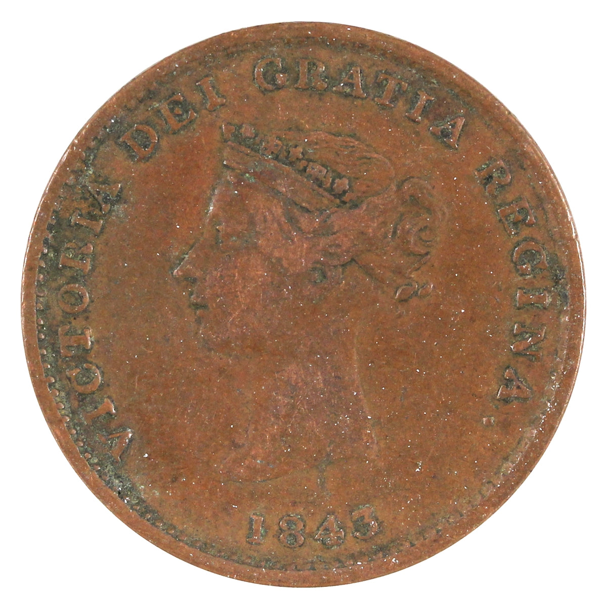 NB-1A2 1843 New Brunswick Victoria Dei Gratia Regina Half Penny Token F-VF (F15)