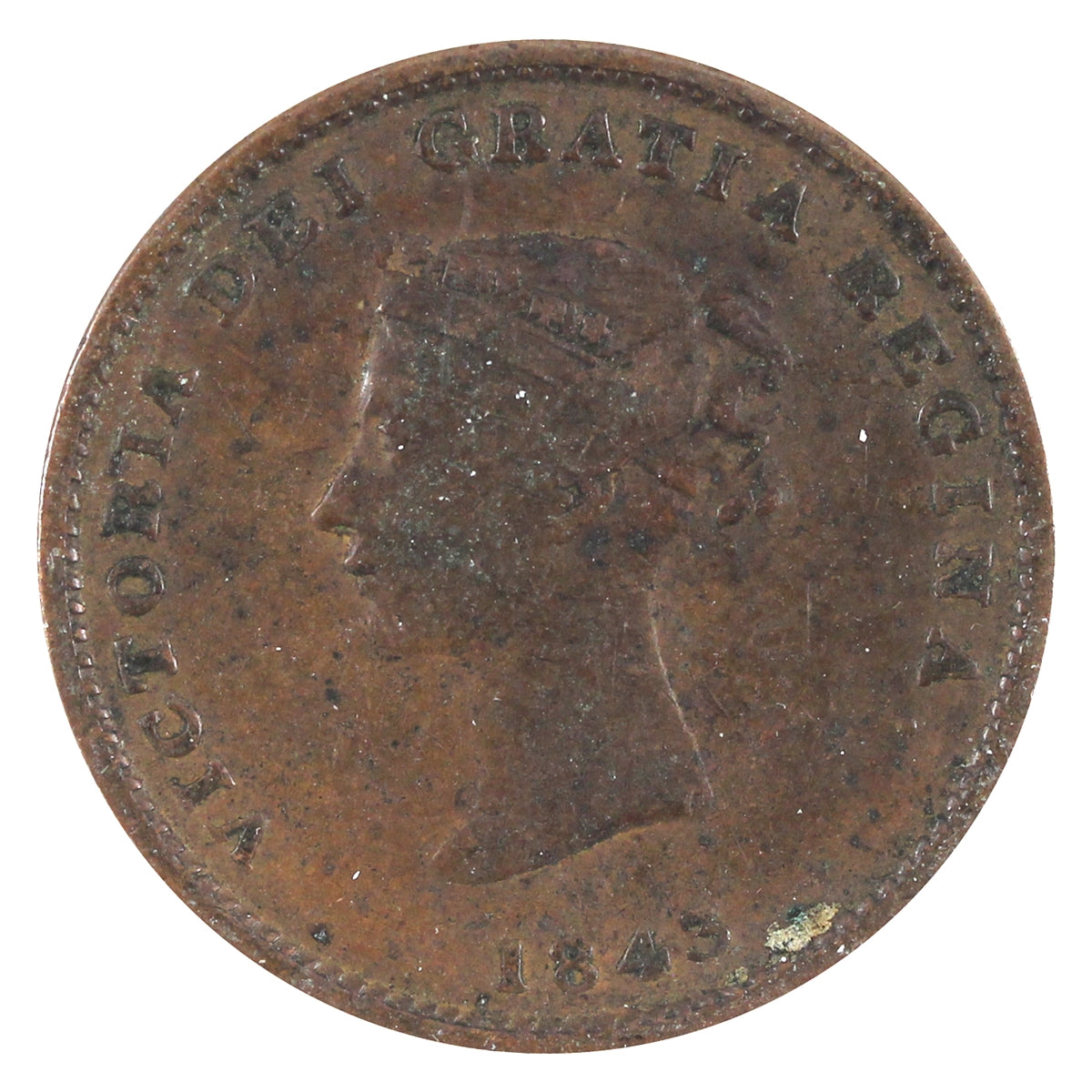 NB-1A2 1843 New Brunswick Victoria Dei Gratia Regina Half Penny Token Fine (F12)