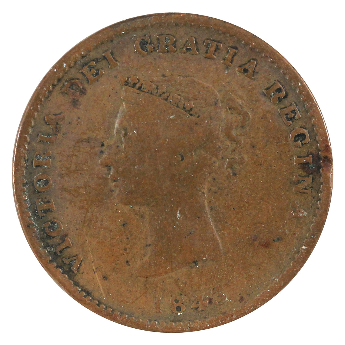 NB-1A2 1843 New Brunswick Victoria Dei Gratia Regina Half Penny Token Very Good (VG8)