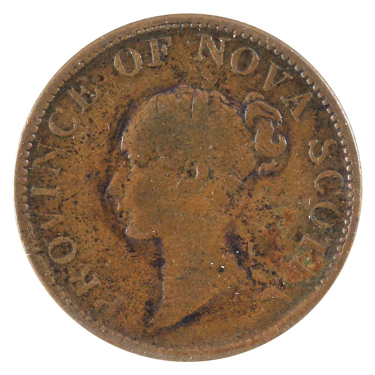 NS-1F5 1843 Nova Scotia Victoria Thistle Half Penny Token Fine (F12)