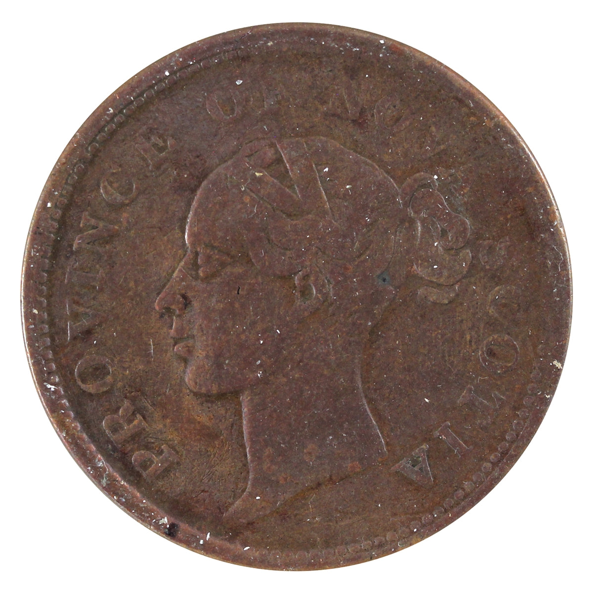 NS-2D1 1843 Nova Scotia Victoria Thistle Penny Token Fine (F12)