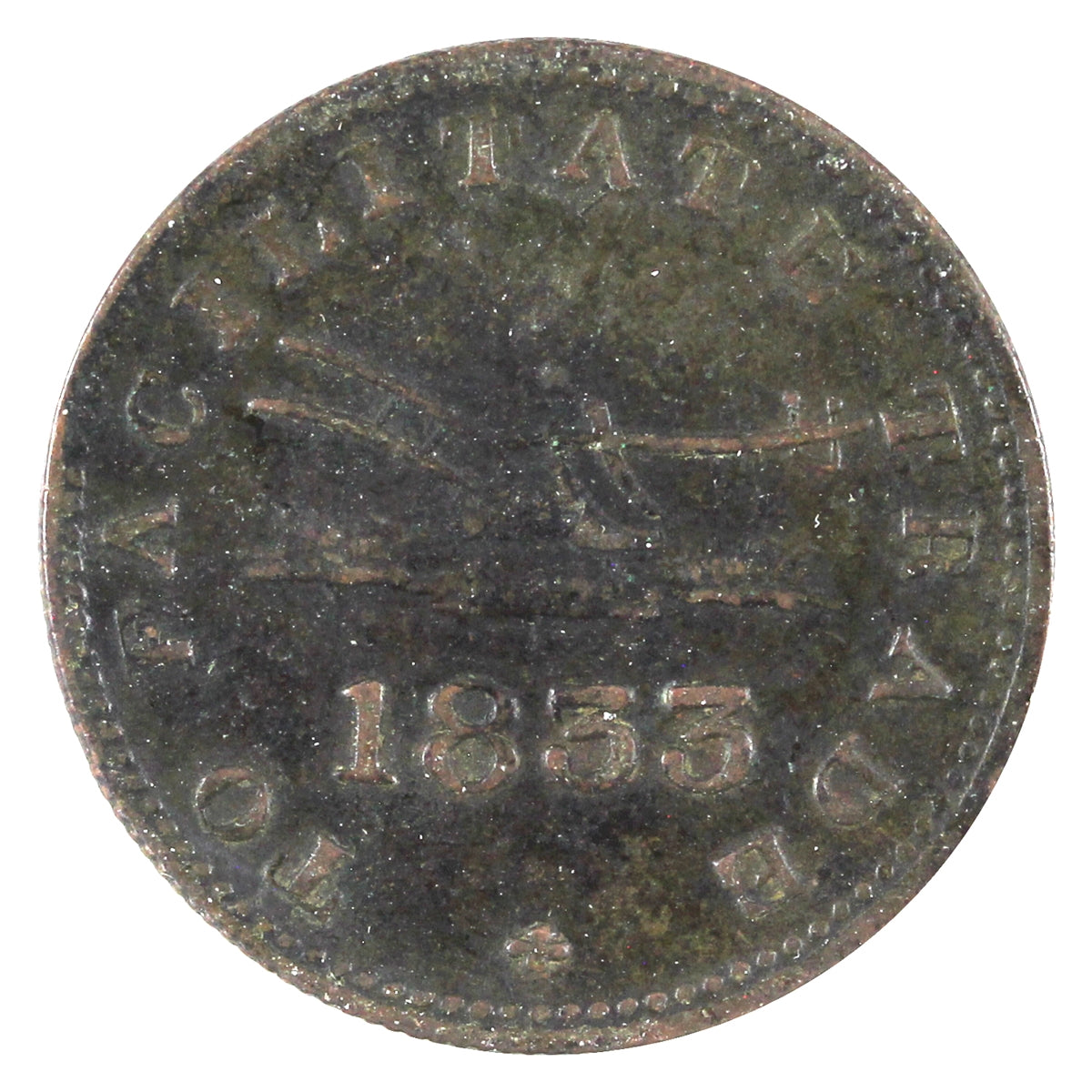 UC-12B2 1833 Upper Canada To Facilitate Trade Half Penny Token Very Fine (VF20)