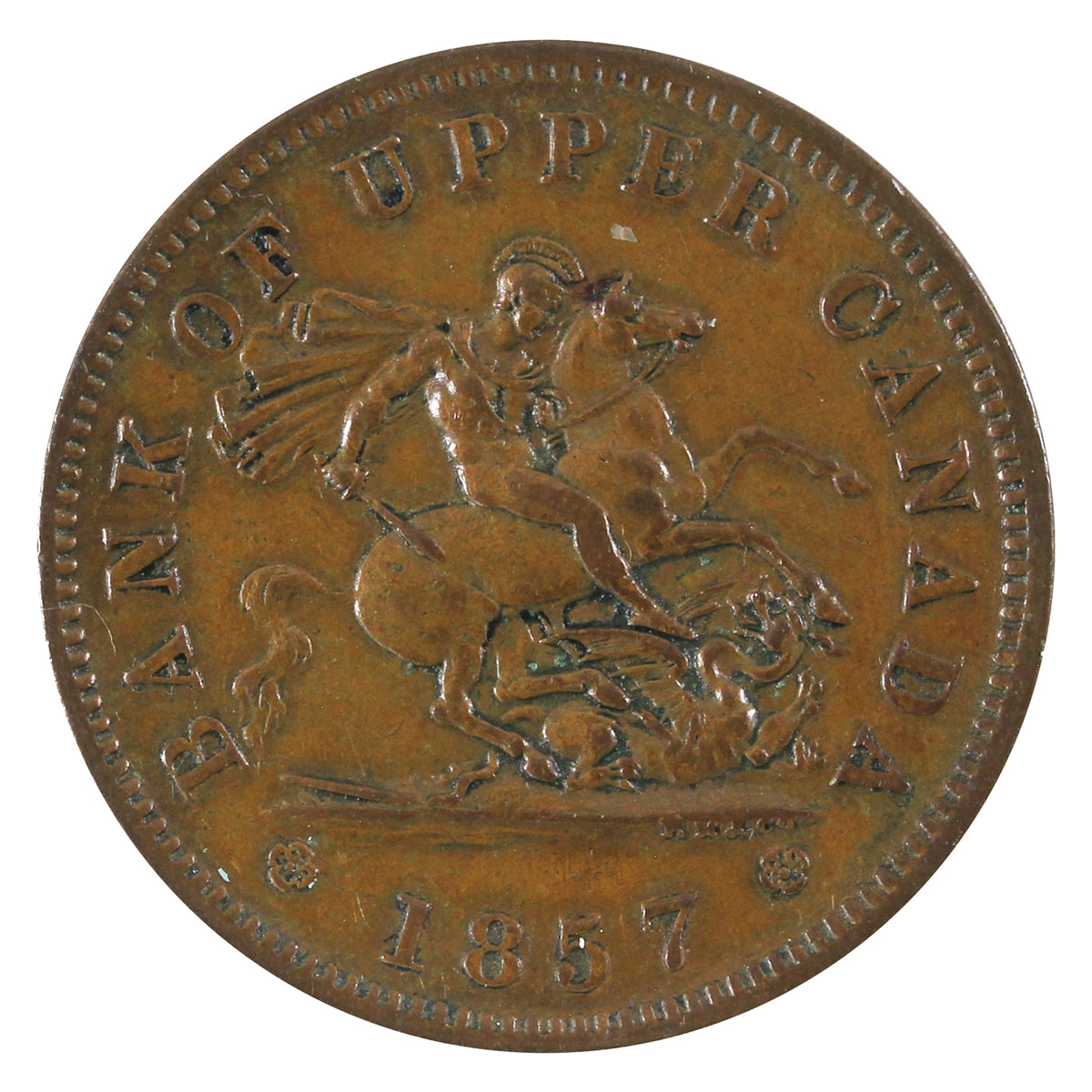 PC-6D 1857 Province of Canada, Bank of Upper Canada Penny Token EF-AU (EF45)
