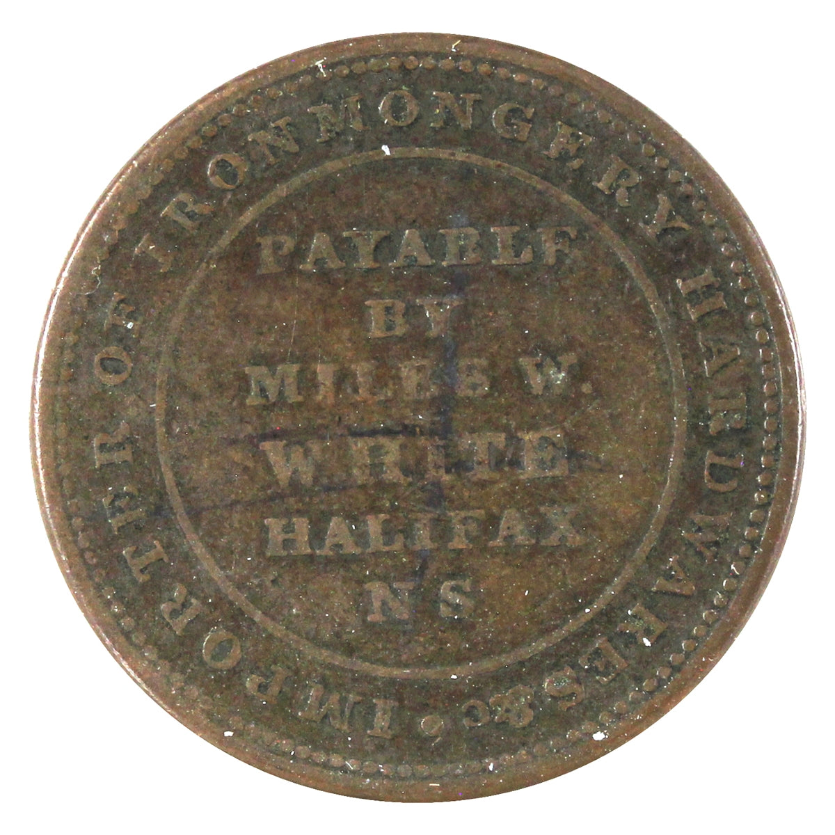 NS-13A1 1815 Nova Scotia Payable by Miles W. White Halifax Half Penny Token F-VF (F15) $