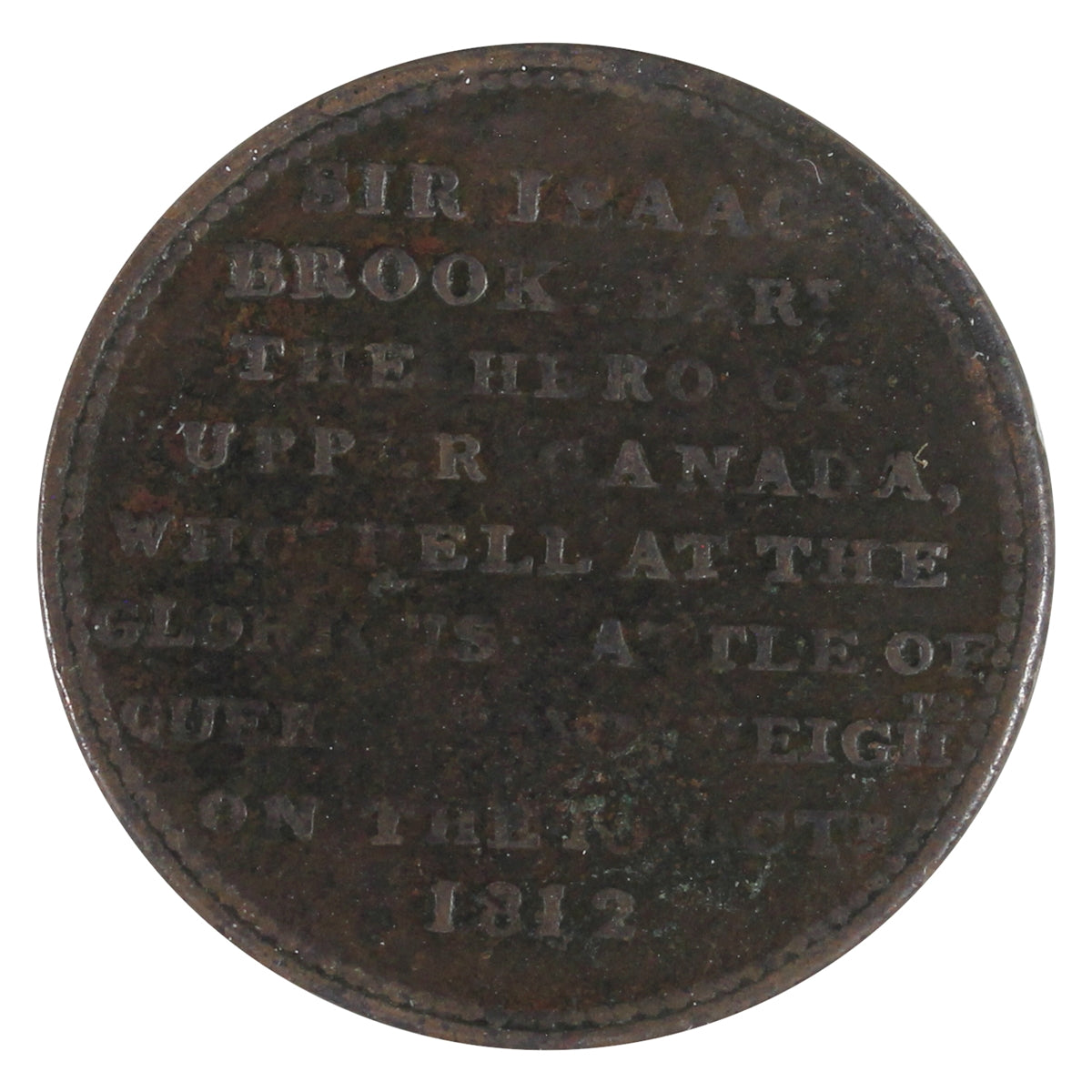 UC-5A1 1812 Upper Canada Sir Isaac Brook Token F-VF (F15) $