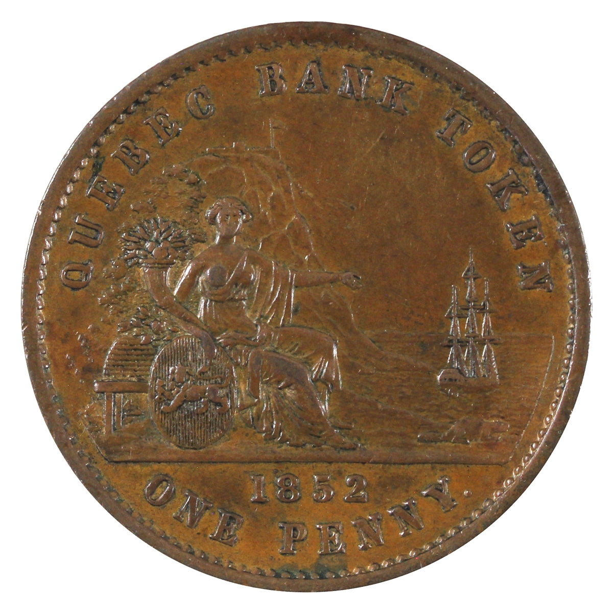 PC-4 1852 Province of Canada Quebec Bank Deux Sous Penny Token EF-AU (EF45) $