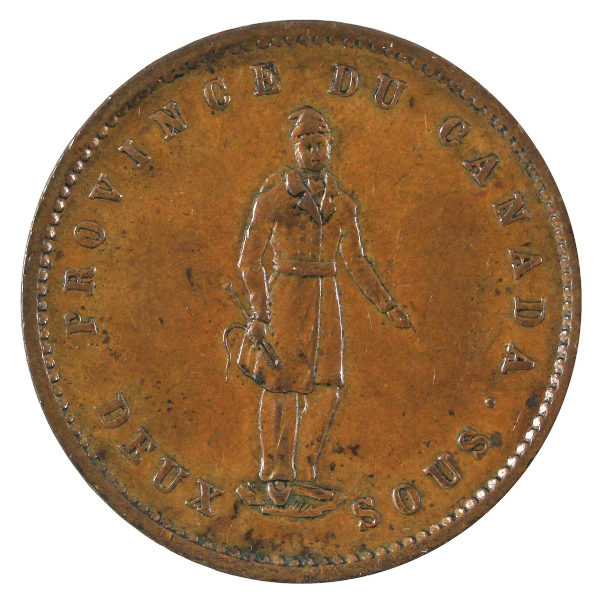 PC-4 1852 Province of Canada Quebec Bank Deux Sous Penny Token EF-AU (EF45) $