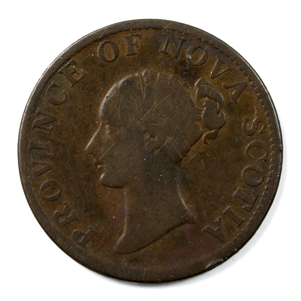 NS-1F5 1843 Nova Scotia Victoria, Thistle Half Penny Token Very Good (VG8)