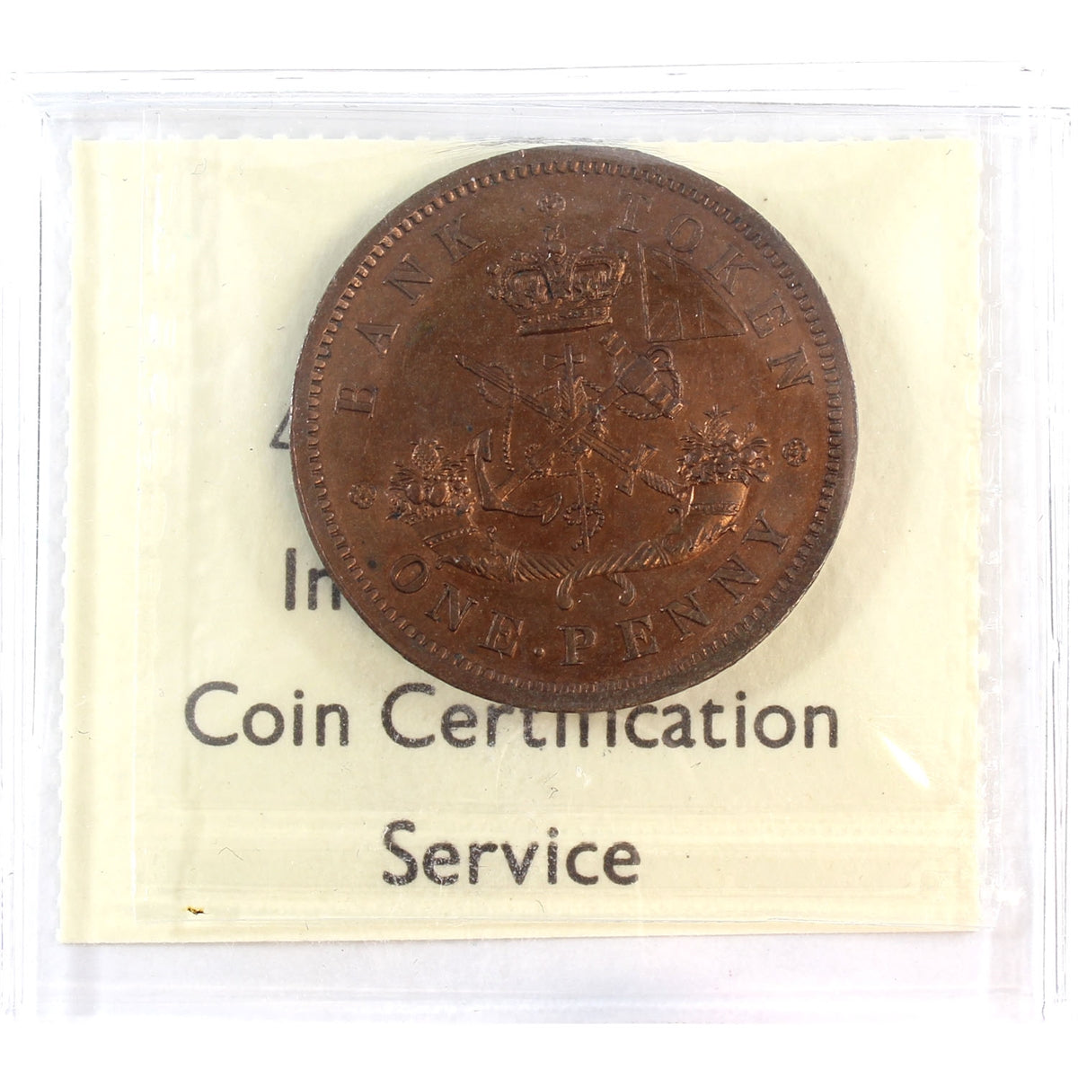 PC-6D 1857 Province of Canada, Bank of Upper Canada Penny Token ICCS Certified AU55