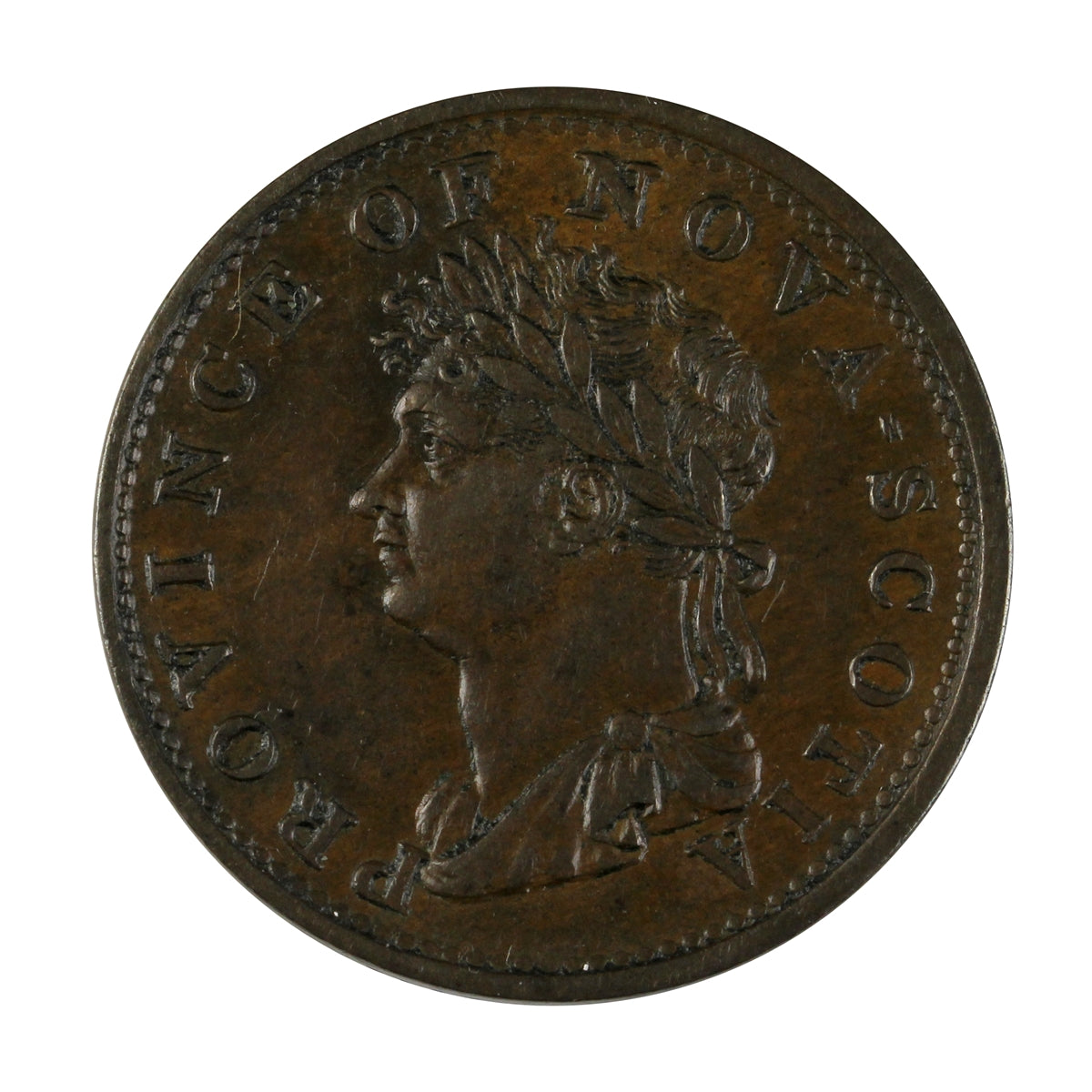 NS-1A1 1823 Nova Scotia 15 Leaves Thistle Half Penny Token Almost Uncirculated (AU50) $