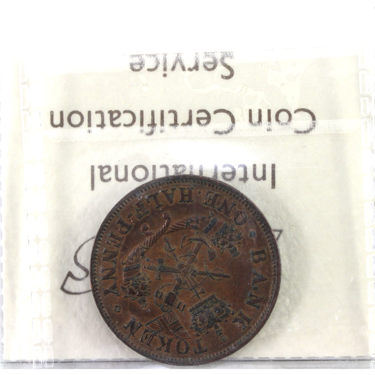 PC-5B2 1852 Province of Canada Half Penny Token ICCS Certified AU50 BR# 720