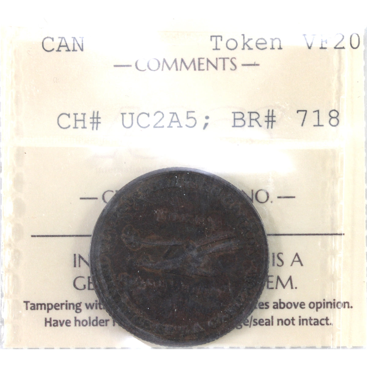 UC-2A5 (1828) Upper Canada, Lesslie & Sons Half Penny Token ICCS Certified VF20 BR# 718