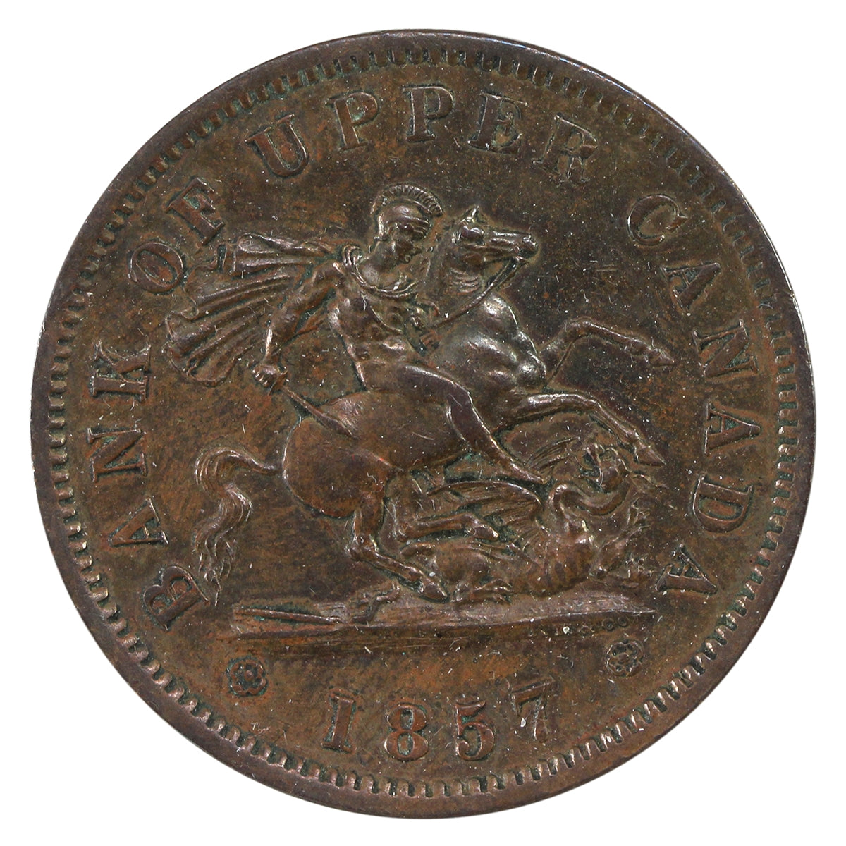 PC-6D 1857 Province of Canada, Upper Canada Penny Token Almost Uncirculated (AU50) $