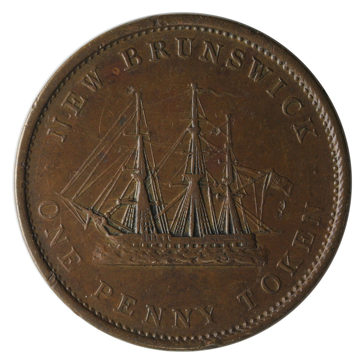 NB-2A 1843 New Brunswick Victoria Dei Gratia Regina Penny Token EF-AU (EF45) $
