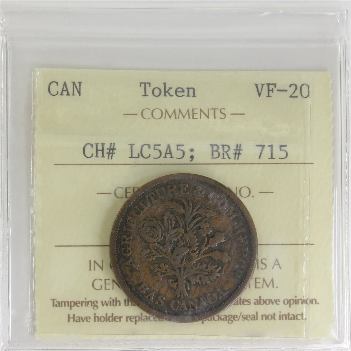 LC-5A5 (1838) Lower Canada, Banque du Peuple Montreal Un Sou ICCS Certified VF20 BR #715