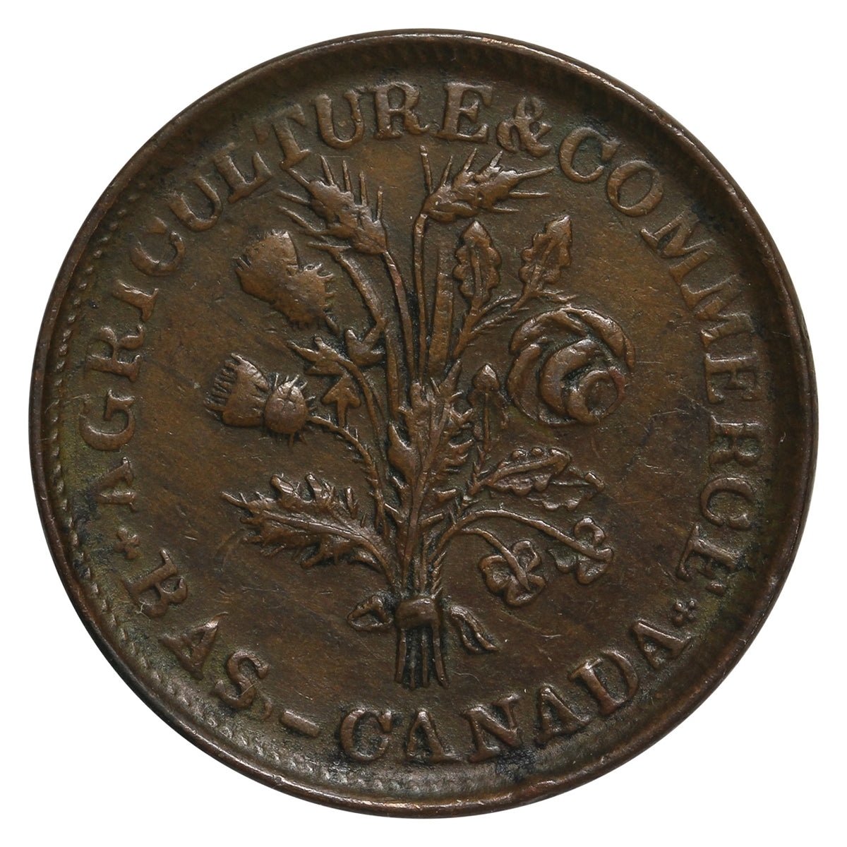 LC-33A1 Lower Canada Un Sou, Montreal Agriculture & Commerce Token Very Fine (VF-20)