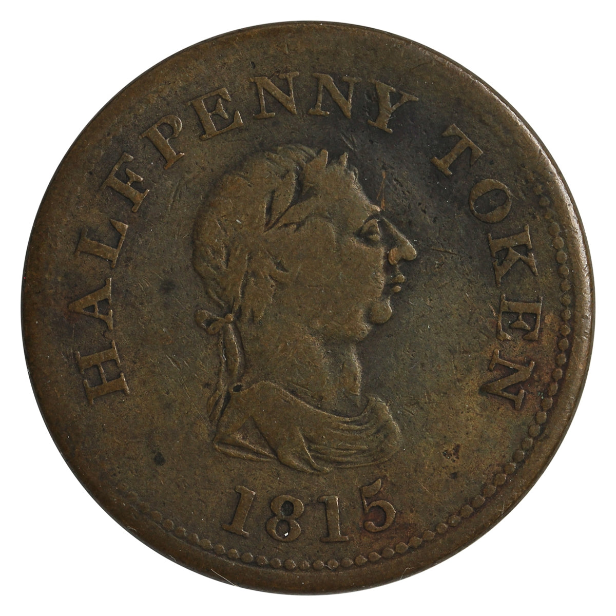 NS-14A5 1815 Nova Scotia John Alexr. Barry, Halifax Half Penny Token Fine (F12)