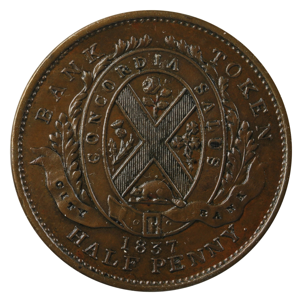 LC-8A1 1837 Lower Canada, City Bank Half Penny Token AU-UNC (AU55) $