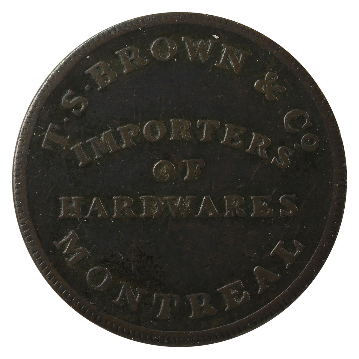 LC-15A1 (1832) Lower Canada T.S. Brown & Co. Half Penny Token VF-EF (VF30) $