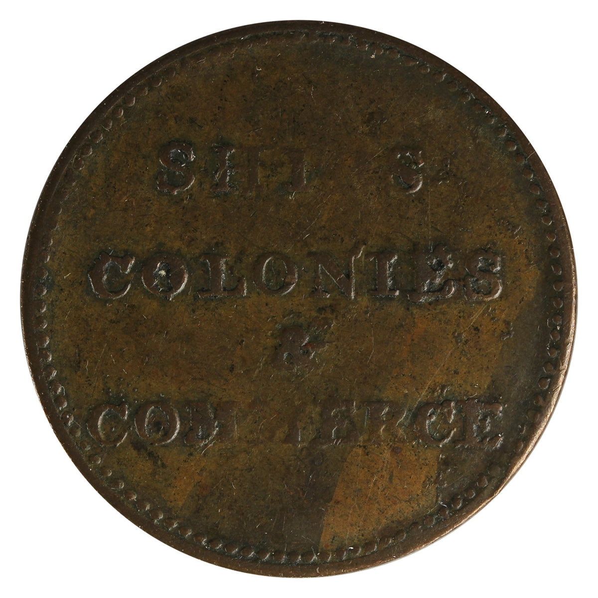 LC-58A1 Ships Colonies & Commerce Bust Design Half Penny Token Extra Fine (EF-40) $