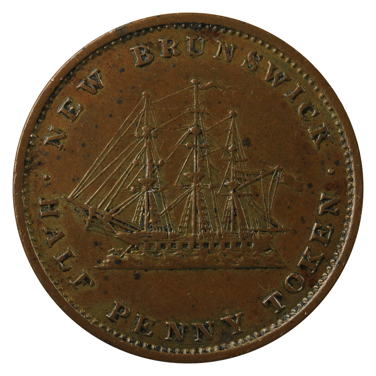 NB-1A1 1843 New Brunswick Victoria Dei Gratia Regina Half Penny Token Extra Fine (EF40) $