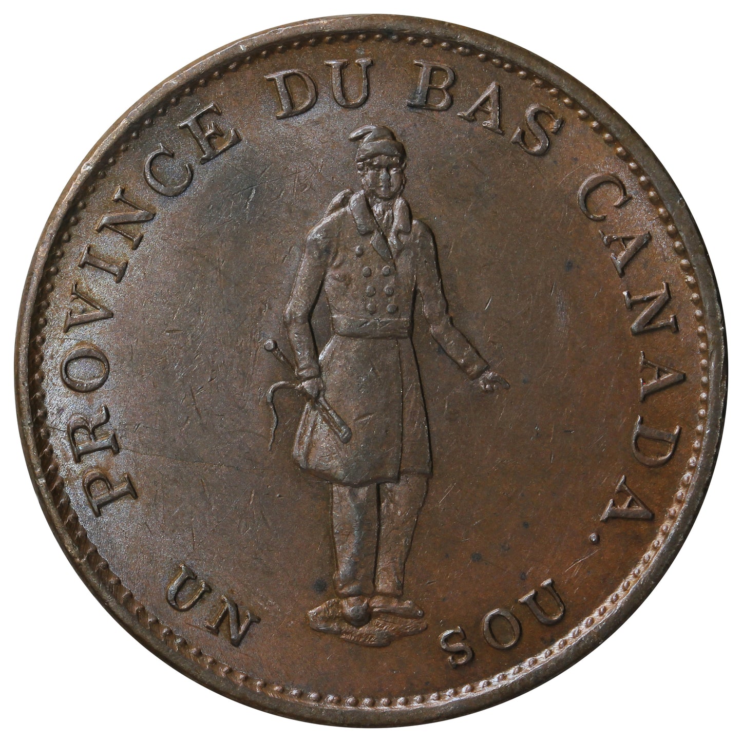LC-8B1 1837 Lower Canada Quebec Un Sou Half Penny Token AU-UNC (AU55) $